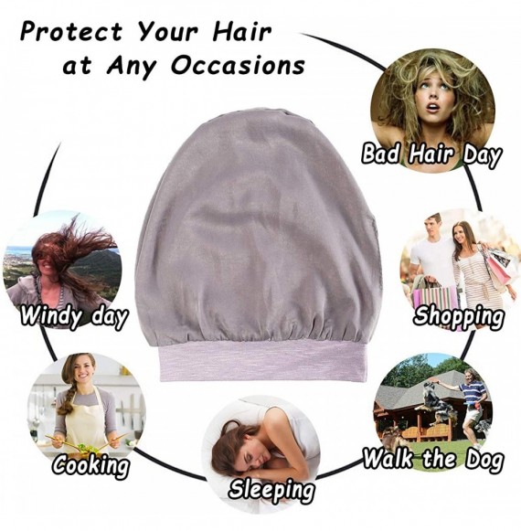 Skullies & Beanies Satin Silk Lined Sleep Cap Beanie Slap Hat - Gifts for Women - Light Gray - CU18KX5QQ7X