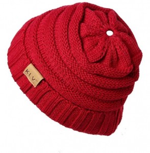 Skullies & Beanies Unisex Men Women High Bun Ponytail Baggy Warm Crochet Wool Knit Ski Hat Skull Beanie Caps - Kid-red - CL18...
