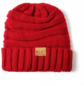 Skullies & Beanies Unisex Men Women High Bun Ponytail Baggy Warm Crochet Wool Knit Ski Hat Skull Beanie Caps - Kid-red - CL18...
