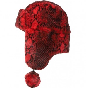 Bomber Hats Women's Snakeskin Print Faux Fur Ushanka Hat Winter Russian Trapper Hat for Skiing Earflap - Red - C618WAEO2AZ