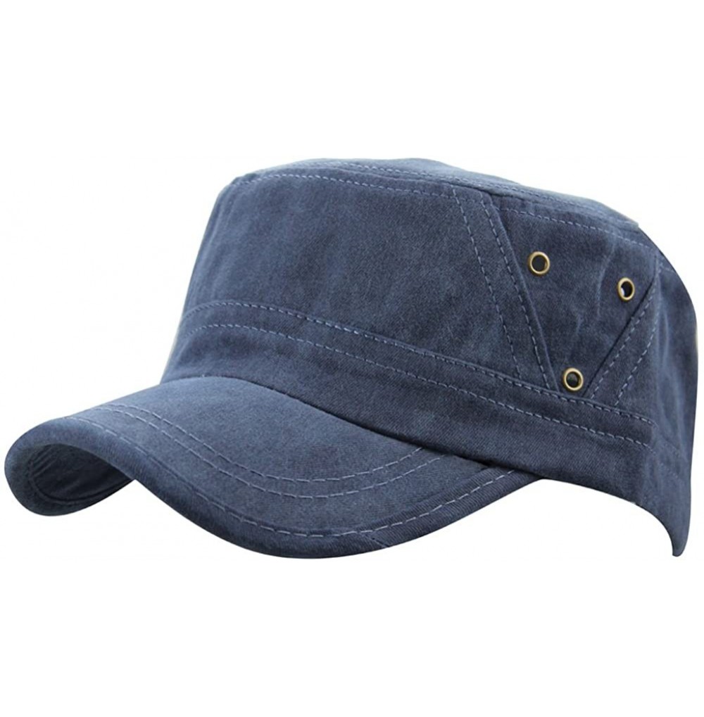 Baseball Caps Mens 100% Cotton Flat Top Running Golf Army Corps Military Baseball Caps Hats - Blue - C0182GH49C2