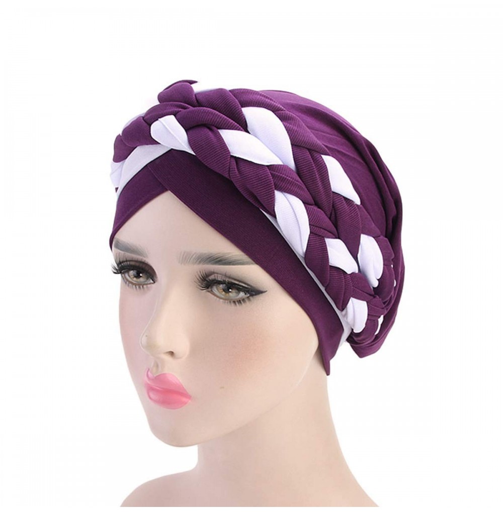 Skullies & Beanies Women India Hat Muslim Ruffle Cancer Chemo Beanie Sleep Cap Turban Wrap Cap (One Size- Purple/White) - CW1...