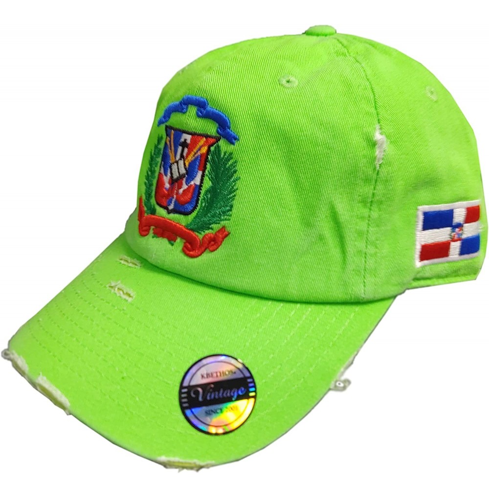 Baseball Caps Adjustable Vintage Cap Dominican Republic RD and Shield - Vintage Neon Green/Full Color - C118WAOLT6N