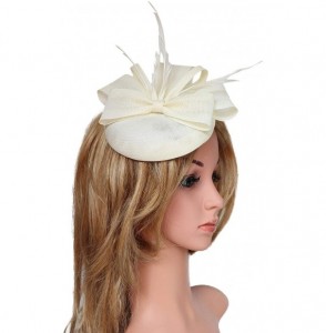 Berets Womens Fascinator Hat Sinamay Pillbox Flower Feather Tea Party Derby Wedding Headwear - A Beige - CE18ANA2GTT