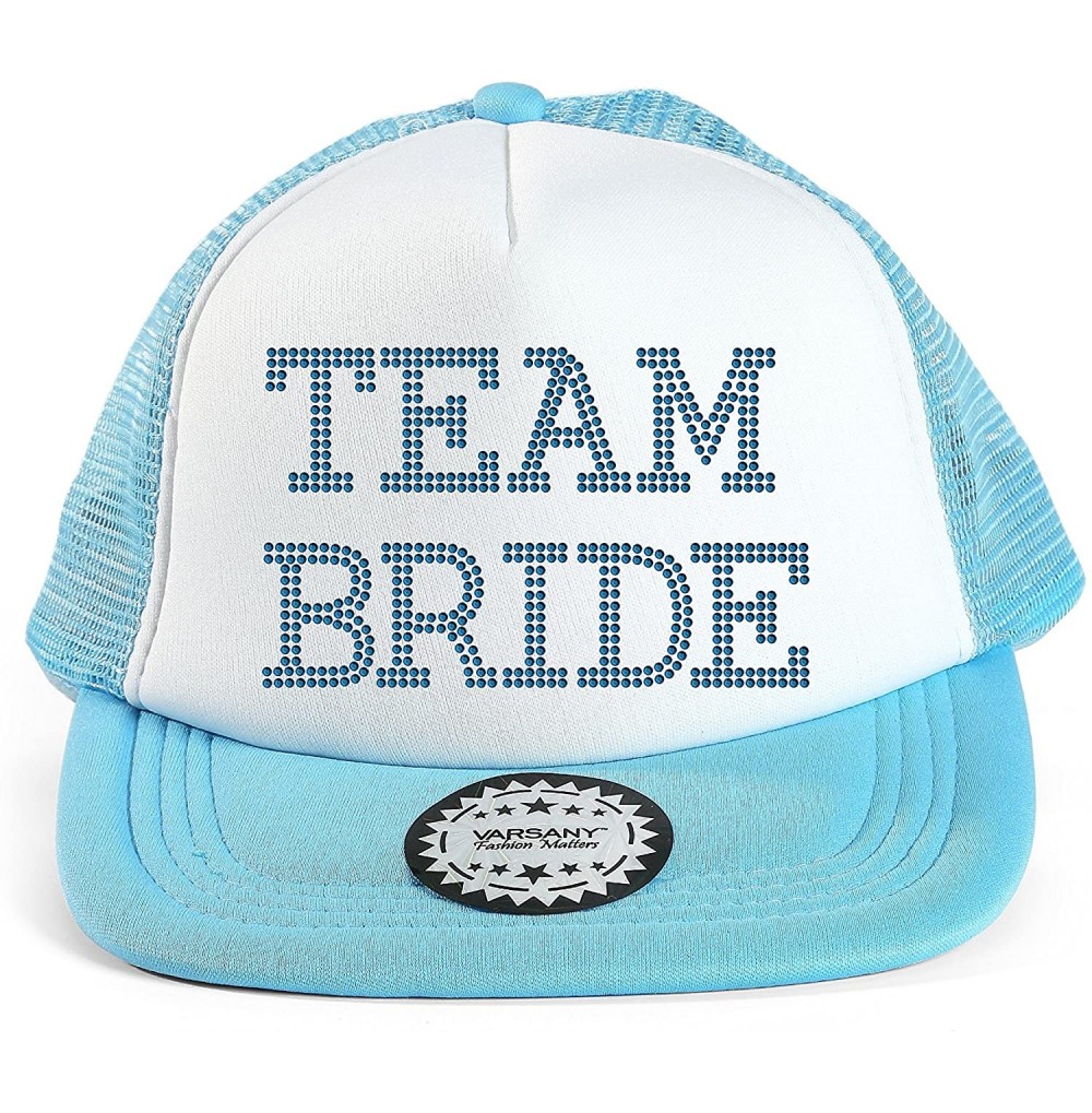 Baseball Caps Team Bride Baseball Hat Crystal Bridal Wedding Party Trucker Cap - Aqua - CW12GNLBB77