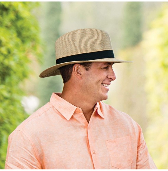 Sun Hats Men's Palm Beach Hat - UPF 50+ 2 3/4" Brim Polyester Braid Adjustable Fit - Ivory - C718M49KI4R