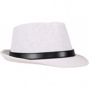 Fedoras Men/Womens Outdoor Casual Structured Straw Fedora Hat w/PU Leather Strap - White Hat Black Belt - C41804LZW5I