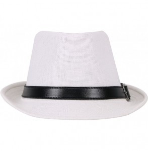 Fedoras Men/Womens Outdoor Casual Structured Straw Fedora Hat w/PU Leather Strap - White Hat Black Belt - C41804LZW5I