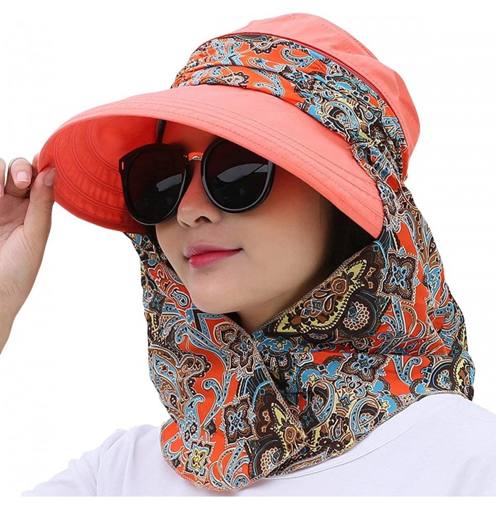 Sun Hats Women's UPF+50 Sun Visor Detachable Flap Hat Foldable Wide Brimmed UV Protection Hat - 02org - C818T5O7L6C
