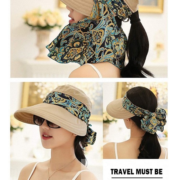 Sun Hats Women's UPF+50 Sun Visor Detachable Flap Hat Foldable Wide Brimmed UV Protection Hat - 02org - C818T5O7L6C