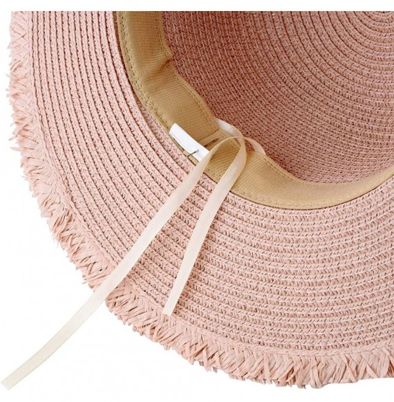 Sun Hats Women Foldable Straw Hat Bowknot Edge Wide Brim Beach Sun Hat - Pink - CB18R2OKIZZ