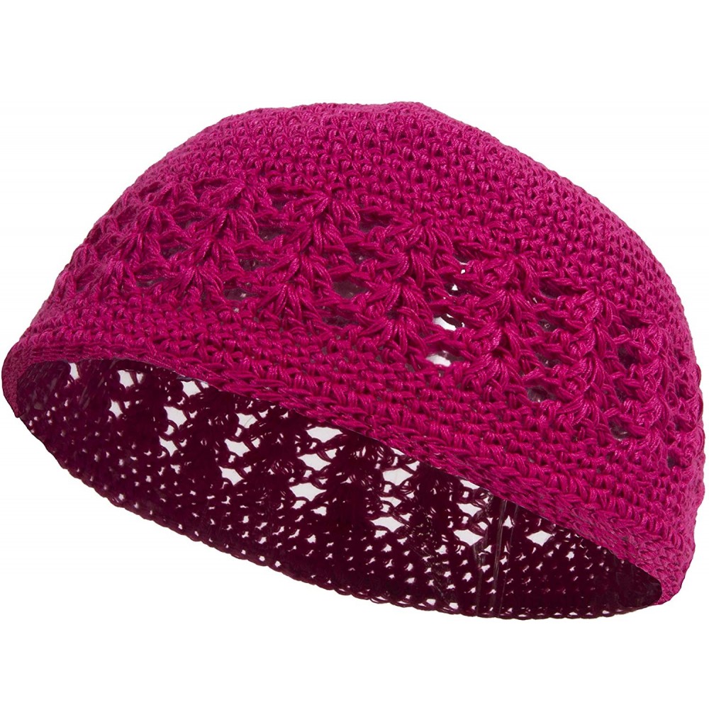 Skullies & Beanies Knitted Head Beanie Hand Crocheted - Hot Pink - CY12ODVVW83