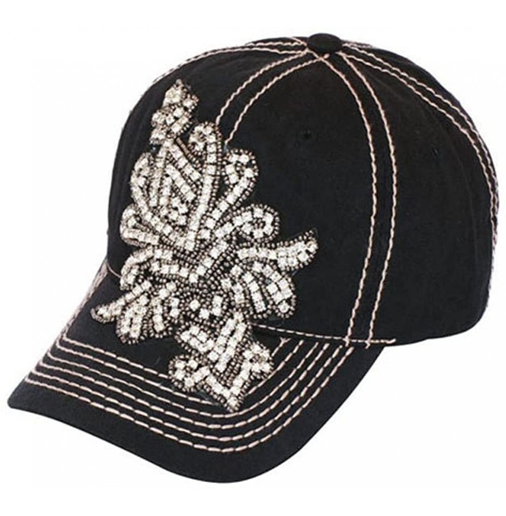 Baseball Caps Jeweled Baseball Cap - Black - CL11OZ56FQV