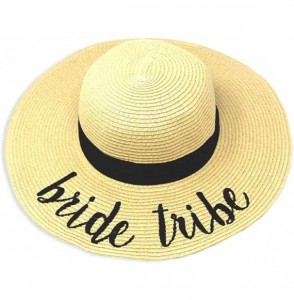 Sun Hats Women Spring Summer Beach Paper Embroidered Lettering Floppy Hats - Bride Tribe - Beige - C018QG2GC9X
