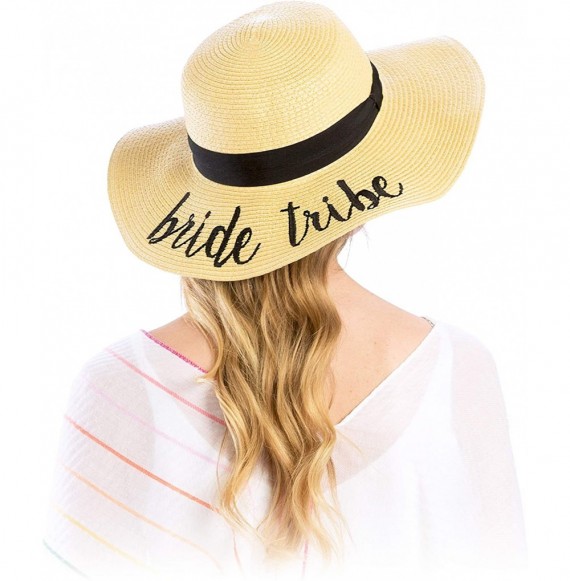 Sun Hats Women Spring Summer Beach Paper Embroidered Lettering Floppy Hats - Bride Tribe - Beige - C018QG2GC9X