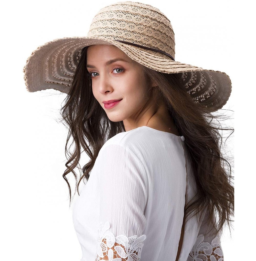 Sun Hats Womens Wide Brim Summer Beach Hat Cotton Packable Floppy Sun Hats for Women - Khaki - C918OX77ZNL