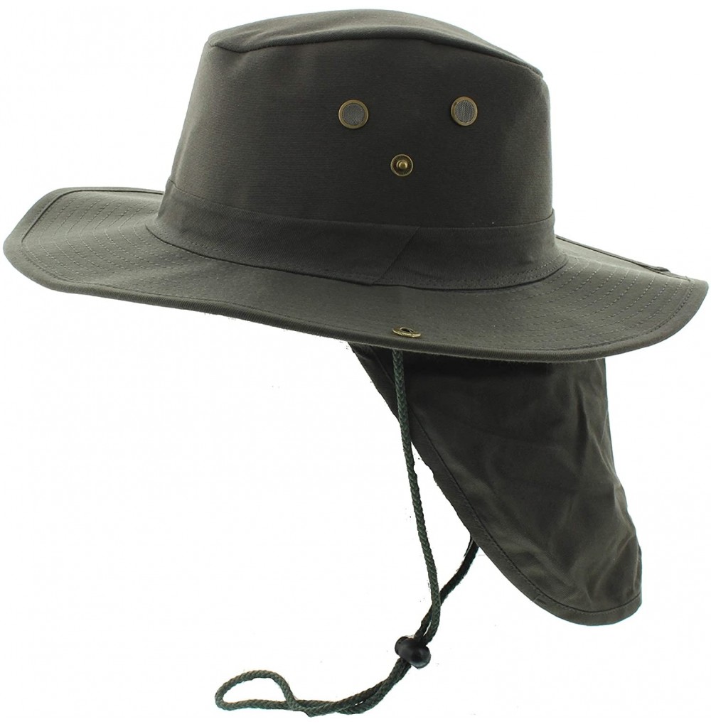 Sun Hats Wide Brim Bora Booney Outdoor Safari Summer Hat w/Neck Flap & Sun Protection - Olive Solid - CI183K3YH60