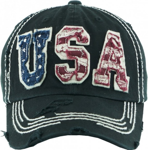 Baseball Caps USA Flag Hat Collection Distressed Vintage Baseball Cap Dad Hat Adjustable Unconstructed - (1030) Black - CL12I...