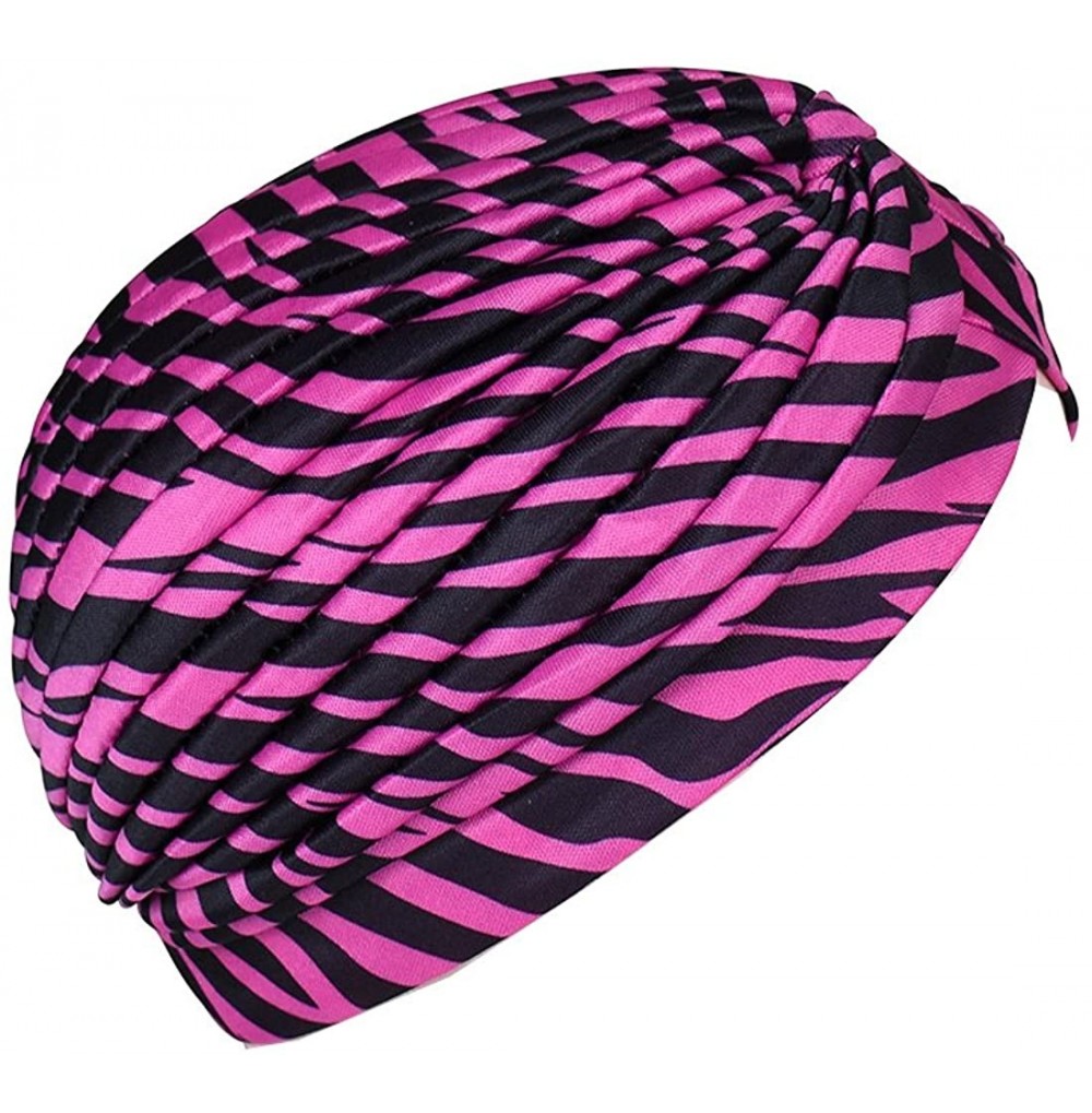 Headbands Animal Print Turban Twist Pleated Hair Wrap Stretch Turban Womens Head Cover - Hot Pink - CY12CNMT1OF