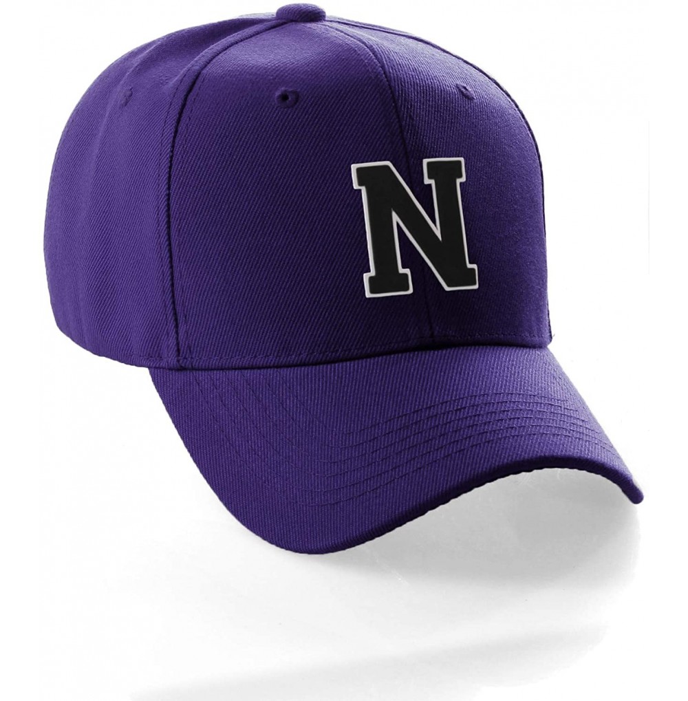 Baseball Caps Classic Baseball Hat Custom A to Z Initial Team Letter- Purple Cap White Black - Letter N - C018NXX30MO