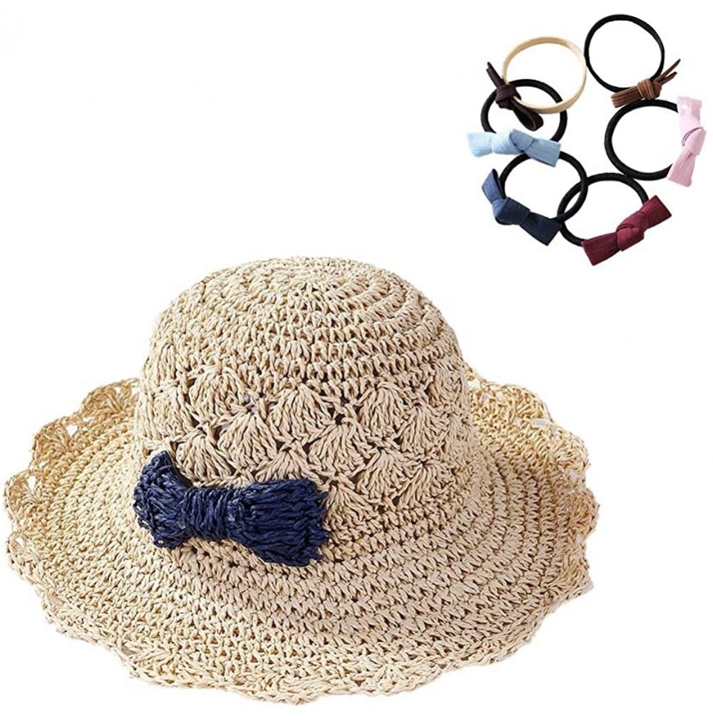 Sun Hats Floppy Straw Hat Wide Brim Summer Beach Brimmed Crocheted Sun Hat with Bowknot Hair Band - Beige - CG18D4LO4DO