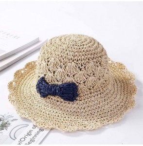 Sun Hats Floppy Straw Hat Wide Brim Summer Beach Brimmed Crocheted Sun Hat with Bowknot Hair Band - Beige - CG18D4LO4DO