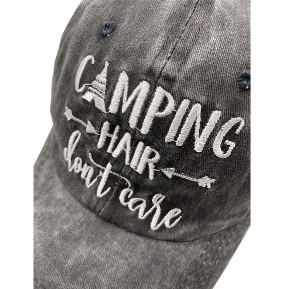 Baseball Caps Unisex Camping Hair Don't Care Vintage Adjustable Baseball Cap Denim Dad Hat - Embroidered Ponytail Black - C51...