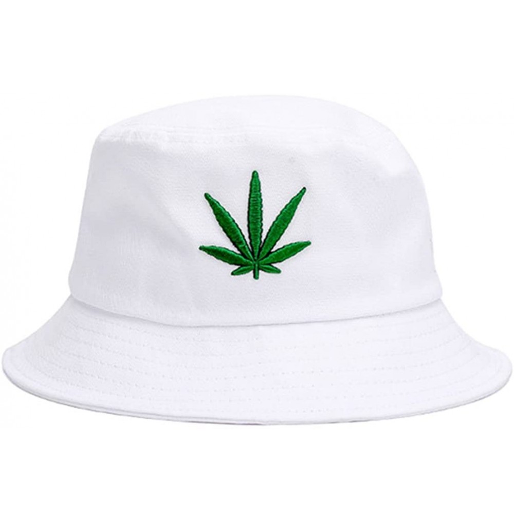 Baseball Caps Weed Bucket Cap- Marijuana Unisex Fishing Cannabis Embroidered Sun Flat Cap Hat - White - CA18G0ZQCCE