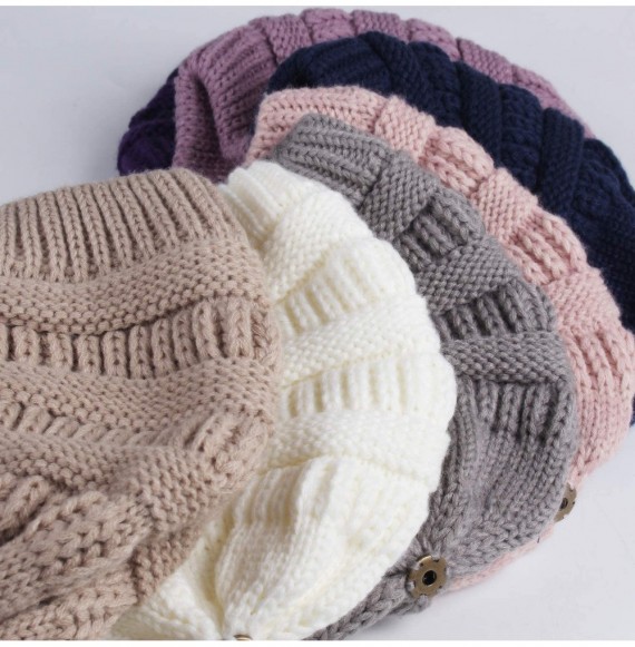 Skullies & Beanies Winter Real Fur Pom Beanie Hat Warm Oversized Chunky Cable Knit Slouch Beanie Hats for Women - C918UKT9D6D