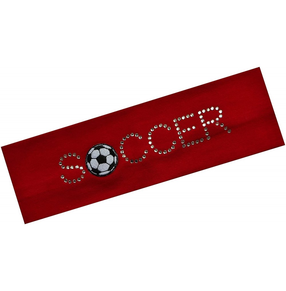 Headbands SOCCER BALL Rhinestone Cotton Stretch Headband for Girls- Teens and Adults Soccer Team Gifts - Red - CA11BHA0GWZ