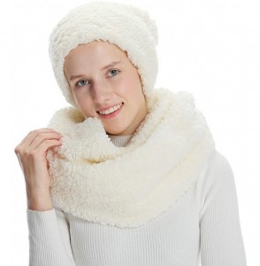 Skullies & Beanies Women Hat and Scarf Set Solid Faux Lamb Velvet Infinity Scarves Beanies Hats Winter Warm Set - Beige - CD1...