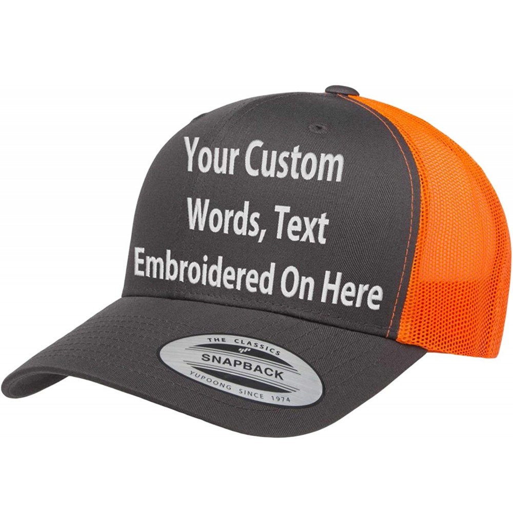 Baseball Caps Custom Trucker Hat Yupoong 6606 Embroidered Your Own Text Curved Bill Snapback - Charcoal/Neon Orange - CK18N73...