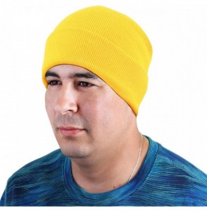 Skullies & Beanies Men Women Knitted Beanie Hat Ski Cap Plain Solid Color Warm Great for Winter - 1pc Gold - CI18ZGMS5MD