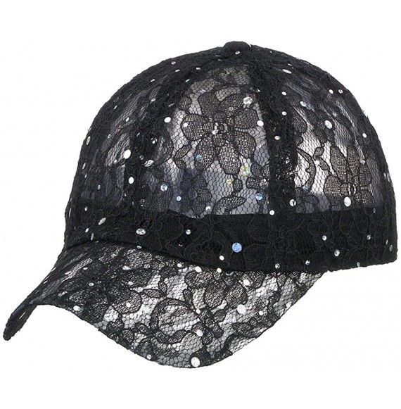 Baseball Caps Women's Lace Sequin Casual Bling UV Protection Vented Baseball Cap - Black - CW11UOTBIRD