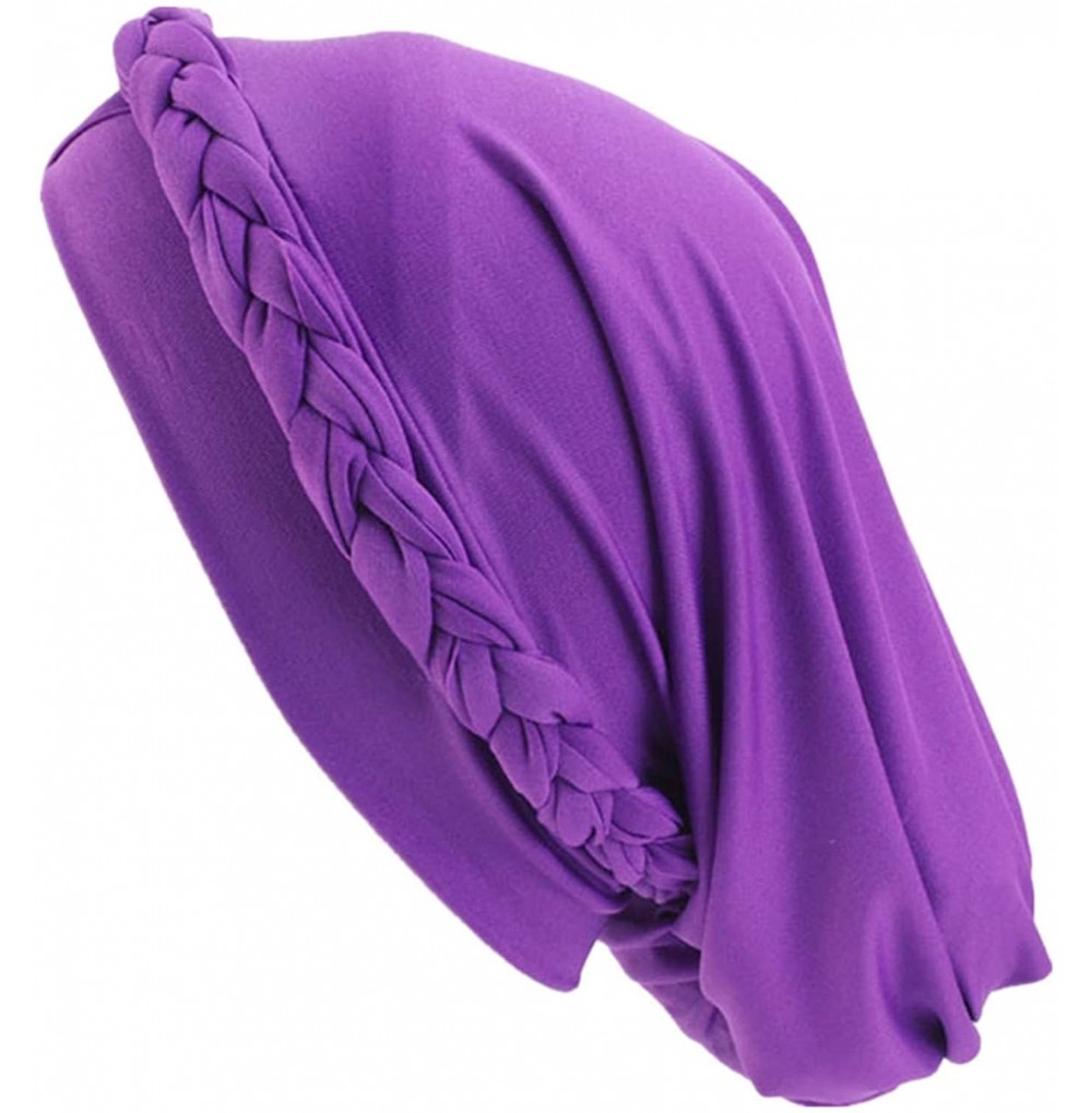 Skullies & Beanies Chemo Cancer Turbans Cap Twisted Braid Hair Cover Wrap Turban Headwear for Women - Single Braid a Purple -...