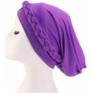 Skullies & Beanies Chemo Cancer Turbans Cap Twisted Braid Hair Cover Wrap Turban Headwear for Women - Single Braid a Purple -...