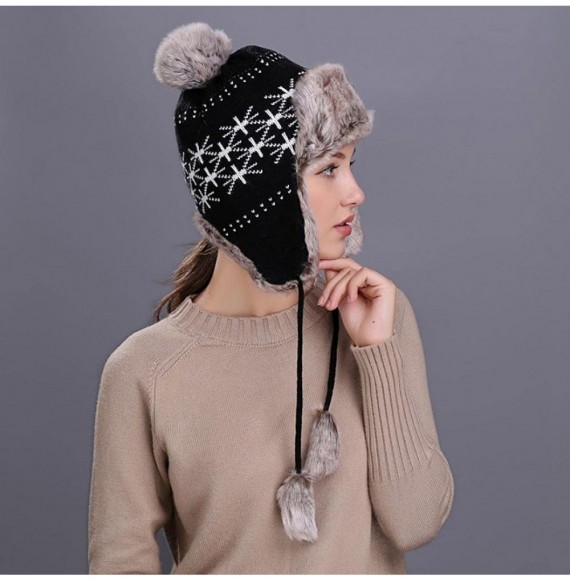 Skullies & Beanies Warm Hat- Women Winter Hats with Ear Flaps Snow Ski Thick Knit Thick Wool Beanie Cap - Black - CE1899LMT46