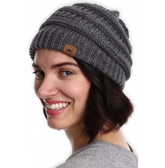 Skullies & Beanies Womens Cable Knit Beanie - Warm & Soft Stretch Winter Hats for Cold Weather - Gray - CD184AKGMGD