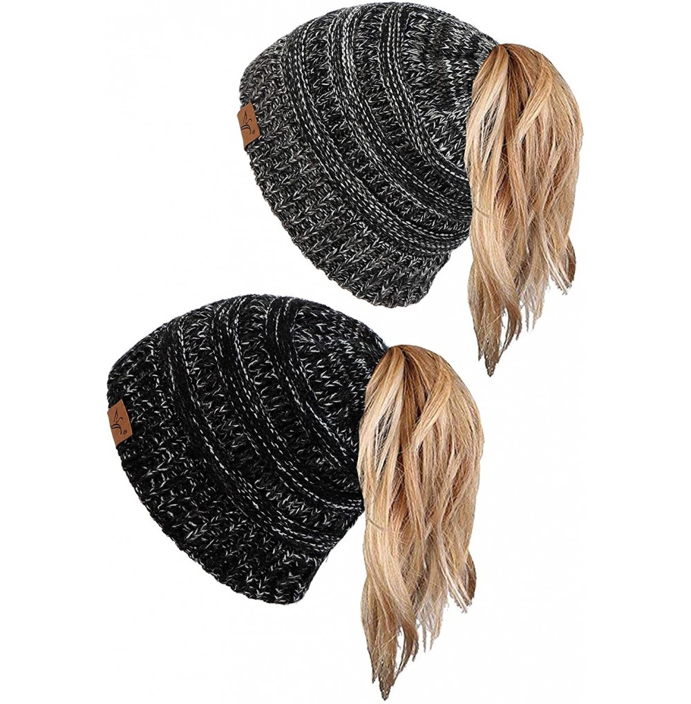 Skullies & Beanies Ponytail Messy Bun Beanie Tail Knit Hole Soft Stretch Cable Winter Hat for Women - C918X4A8W5H