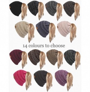 Skullies & Beanies Ponytail Messy Bun Beanie Tail Knit Hole Soft Stretch Cable Winter Hat for Women - C918X4A8W5H