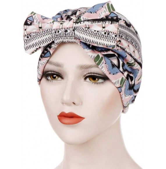 Skullies & Beanies ❤Women Bowknot Muslim Ruffle Cancer Chemo Hat Beanie Beading Turban Head Wrap Cap (Pink -1) - Pink -1 - CP...