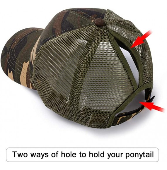 Baseball Caps High Ponytail Baseball Hat Cap for Women- Messy Bun Trucker Hat Ponycap Dad Hat Golf Sun Hat - Black&camo(mesh)...