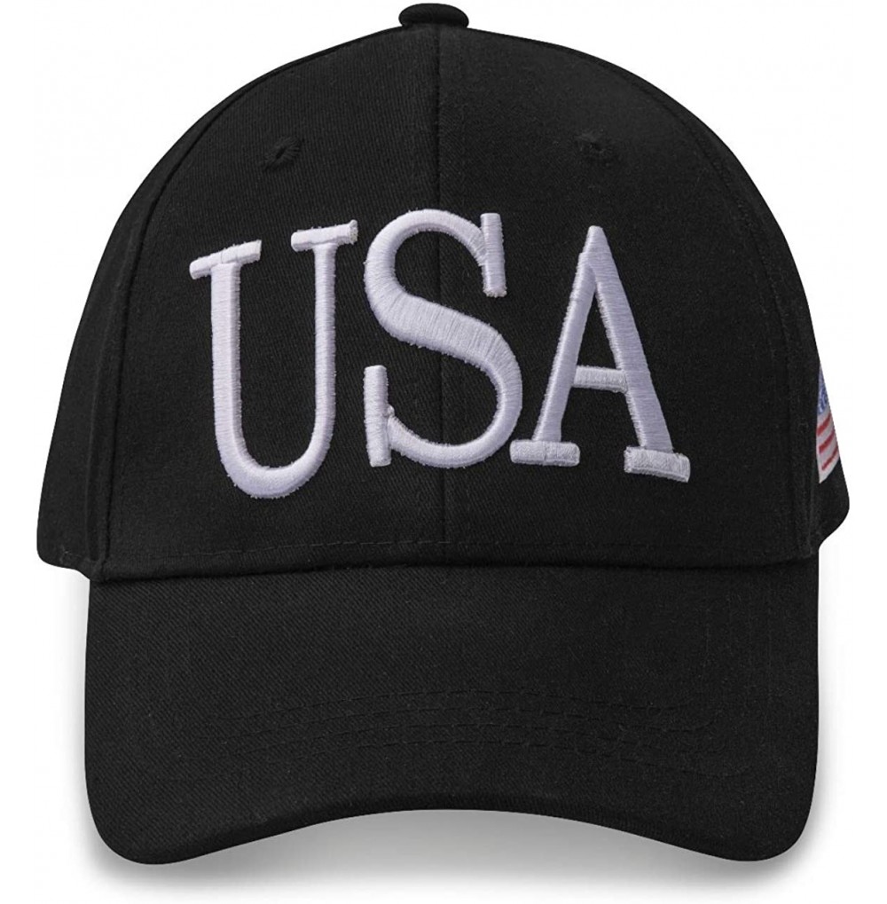 Baseball Caps USA Baseball Cap Polo Style Buckle Adjustable Embroidered Dad Hat American Flag for Men and Women Black - C218S...