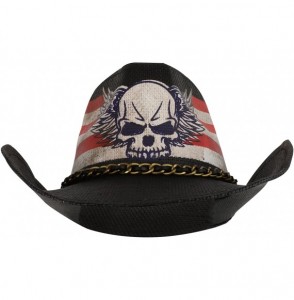 Cowboy Hats US Flag Skull Wing Toyo Western Cowgirl Cowboy Hat with Metal Chain - Black - CI18DMIDIMQ