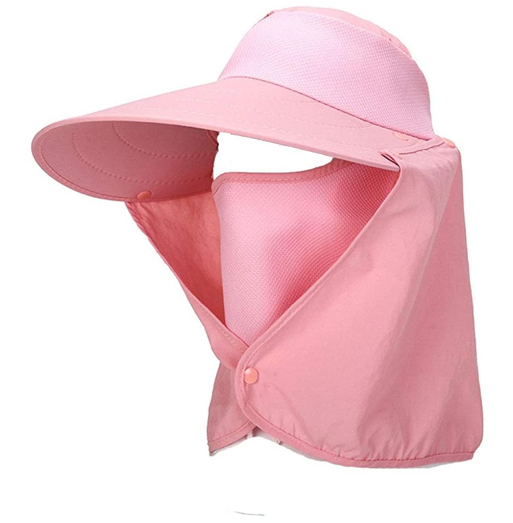 Sun Hats Women Sun Flap Cap Wide Brim Fishing Hat with Removable Face Mask & Neck Flap UPF 50+ - Pink - CE194EU7GHZ