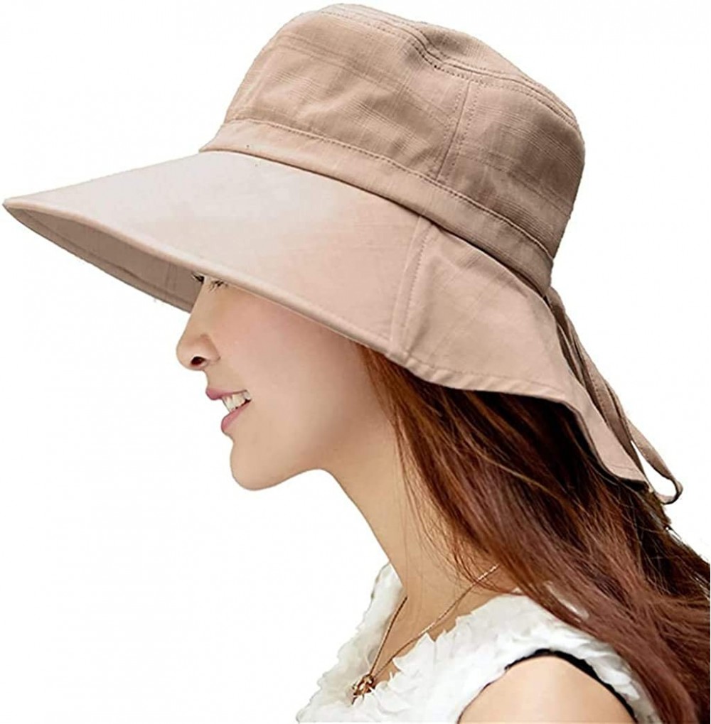 Sun Hats Womens Summer Flap Cover Cap Cotton UPF 50+ Sun Shade Hat with Neck Cord - 1005_khaki - CA18GWT0WTQ