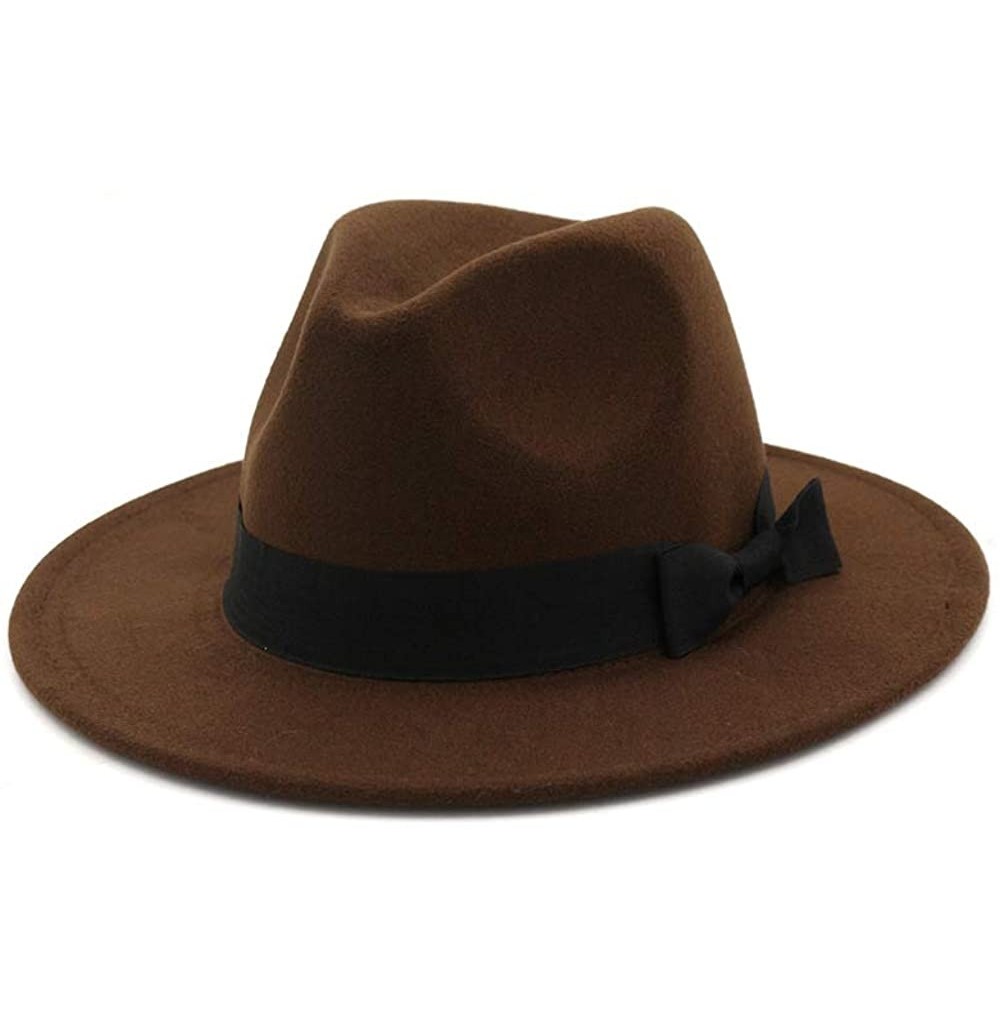Fedoras Retro Kid Child Vintage 100% Wool Wide Brim Cap Fedora Panama Jazz Bowler Hat Black Ribbon Band (54cm/Adjust) - CF18Q...