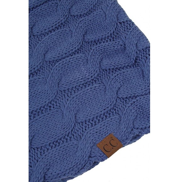 Skullies & Beanies 3pc Set Trendy Warm Chunky Soft Stretch Cable Knit Beanie- Scarves and Gloves Set - Dark Denim - C818H6O5C49