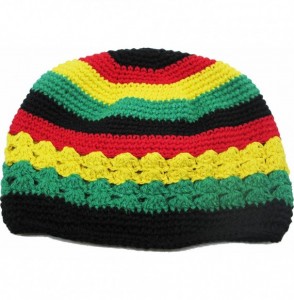 Skullies & Beanies Jamaican Rasta Tri-Color Circle Knit Crocheted Kufi Mens Beanie Cap - CR185TGZD9E