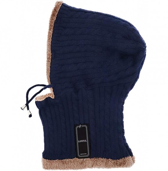 Balaclavas Women's Beanie Knit Neck Warmer Hat Fleece Lined Winter Balaclava Cap - Navy - C718YONEEM0